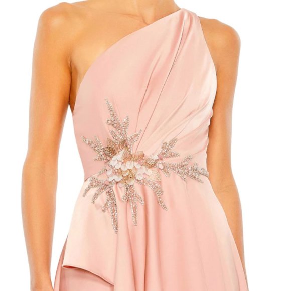 MAC DUGGAL 11262 EMBELLISHED ONE SHOULDER  ASYMMETRICAL ROSE HIGH LOW GOWN sz 12 - Picture 2 of 3